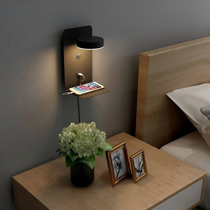 ChargeBright Luxe LED Wall Lamp with USB Charging Port - Modern Black-White Design Kalsten