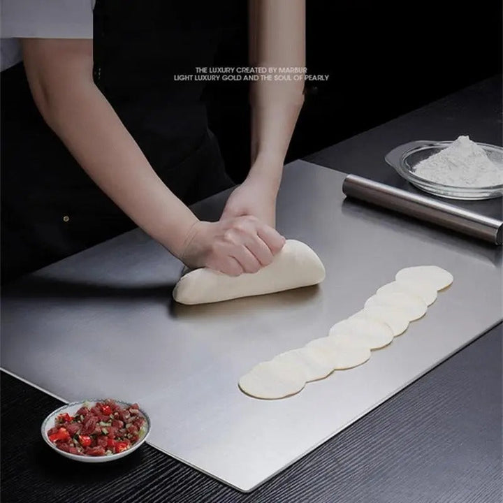 Noxord | High-quality cutting board made of stainless steel with edge – ideal for homemade pizza, pastries, and more!
