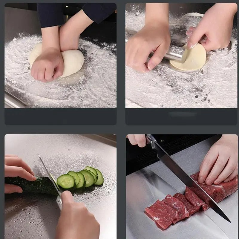 Noxord | High-quality cutting board made of stainless steel with edge – ideal for homemade pizza, pastries, and more!