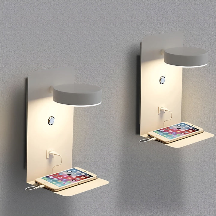 ChargeBright Luxe LED Wall Lamp with USB Charging Port - Modern Black-White Design Kalsten