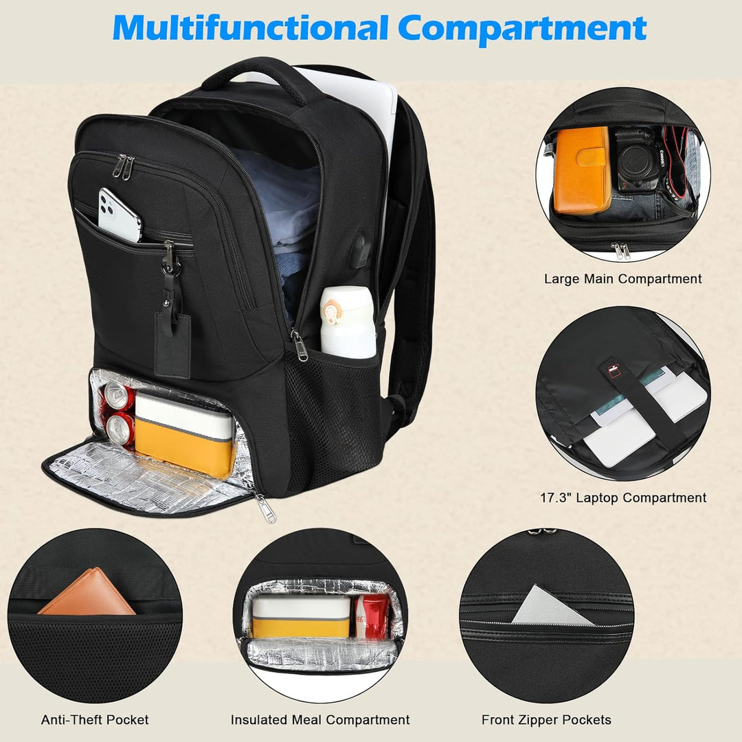 Waterproof Laptop & Lunch Backpack with USB Port – Multi-Compartment Travel Bag | Kalsten