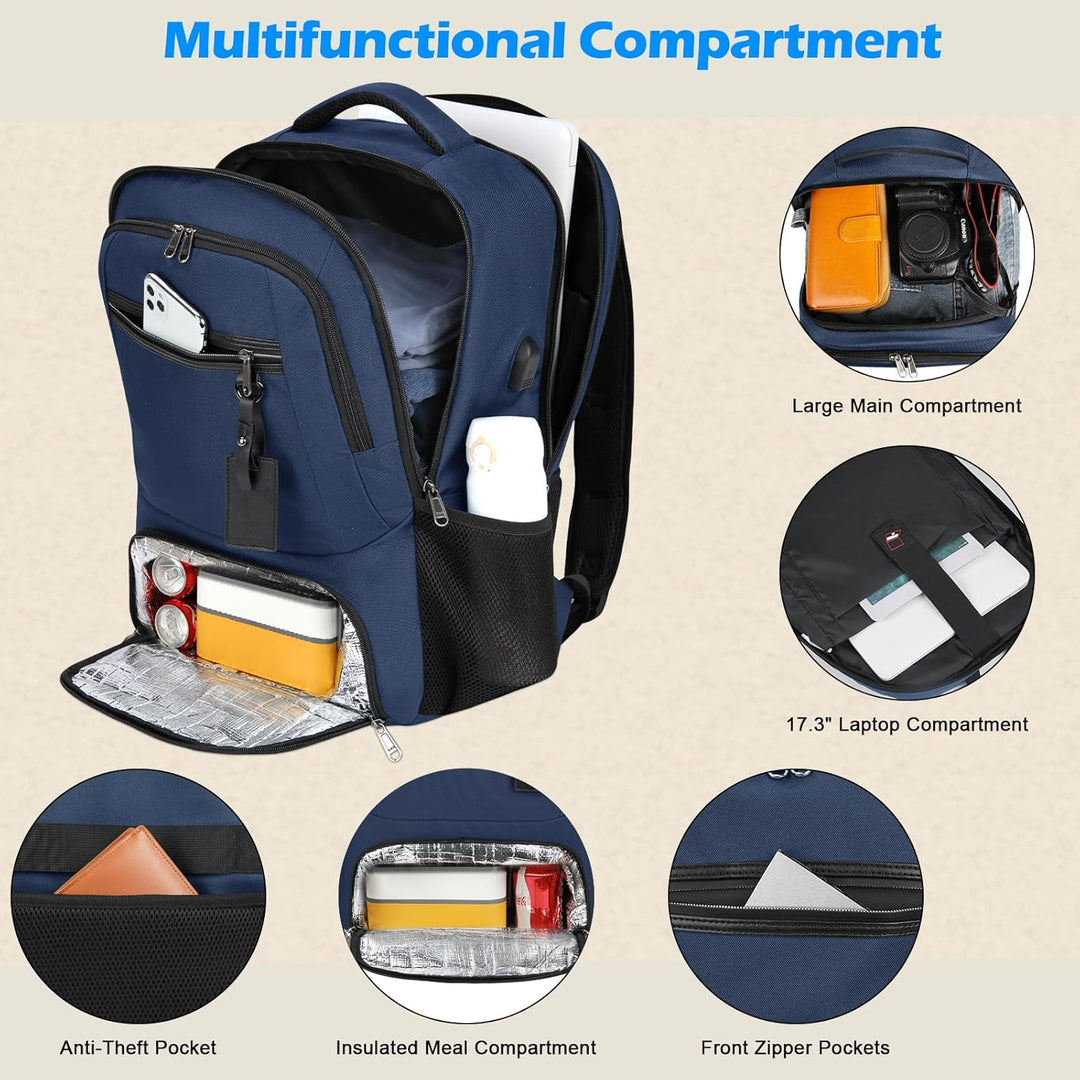 Waterproof Laptop & Lunch Backpack with USB Port – Multi-Compartment Travel Bag | Kalsten