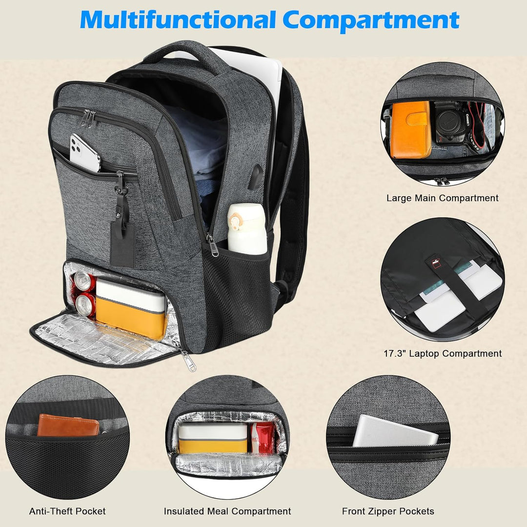 Waterproof Laptop & Lunch Backpack with USB Port – Multi-Compartment Travel Bag | Kalsten