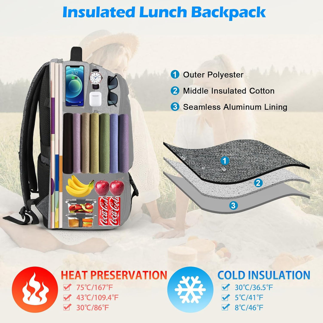Waterproof Laptop & Lunch Backpack with USB Port – Multi-Compartment Travel Bag | Kalsten