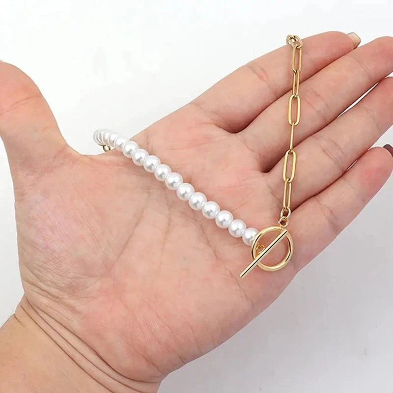 Kalsten | Paperclip Chain Pearl Blended Bracelet and Necklace
