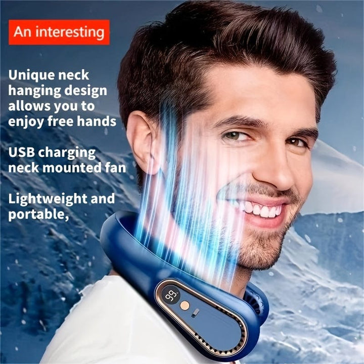 1pc Vaneless Hanging Neck Fan, Portable USB Cooler Fan With 5 Speeds And Digital Display - Super Strong Technology And Bladeless Design For Outdoor Use | Kalsten