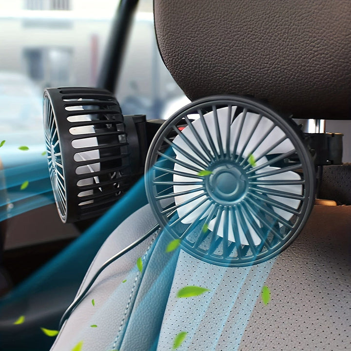 1pc Car Fan, Car Small Air Conditioner, Double-headed Rear Fan, Strong Wind, 360 Degrees Rotation, Large Air Volume, Subwoofer Operation, Base Fixed Clip Mounting Method, Suitable For Car Home | Kalsten