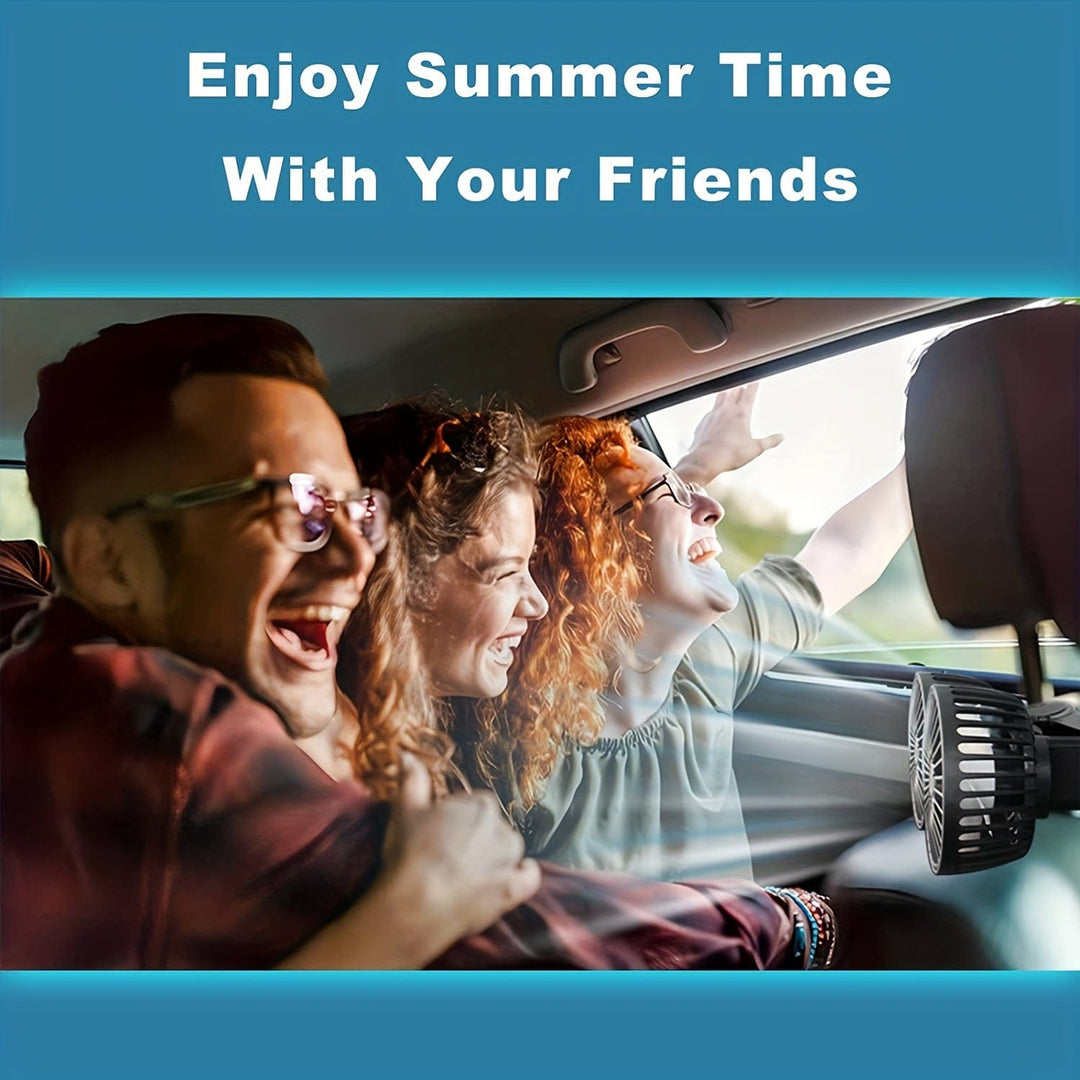 1pc Car Fan, Car Small Air Conditioner, Double-headed Rear Fan, Strong Wind, 360 Degrees Rotation, Large Air Volume, Subwoofer Operation, Base Fixed Clip Mounting Method, Suitable For Car Home | Kalsten