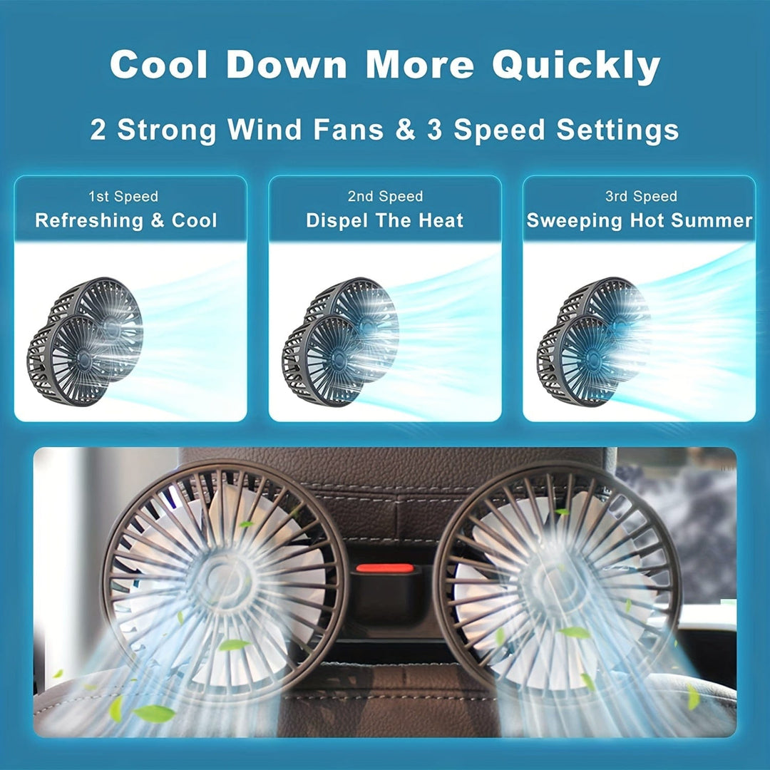 1pc Car Fan, Car Small Air Conditioner, Double-headed Rear Fan, Strong Wind, 360 Degrees Rotation, Large Air Volume, Subwoofer Operation, Base Fixed Clip Mounting Method, Suitable For Car Home | Kalsten