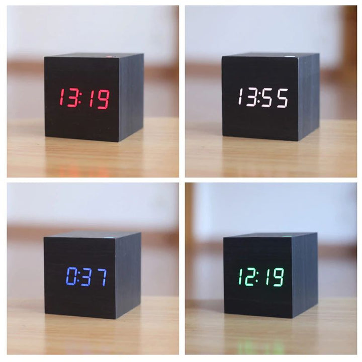 Modern Wooden Cube Digital Clock Noxord