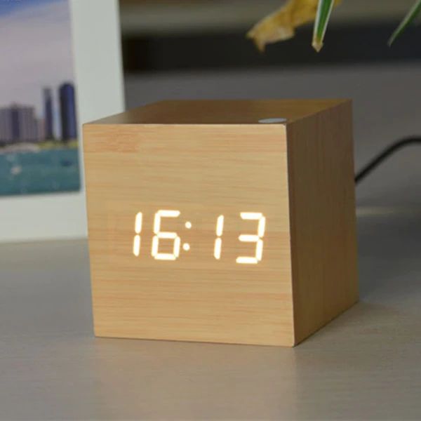 Modern Wooden Cube Digital Clock Noxord