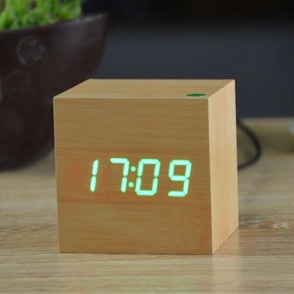 Modern Wooden Cube Digital Clock Noxord