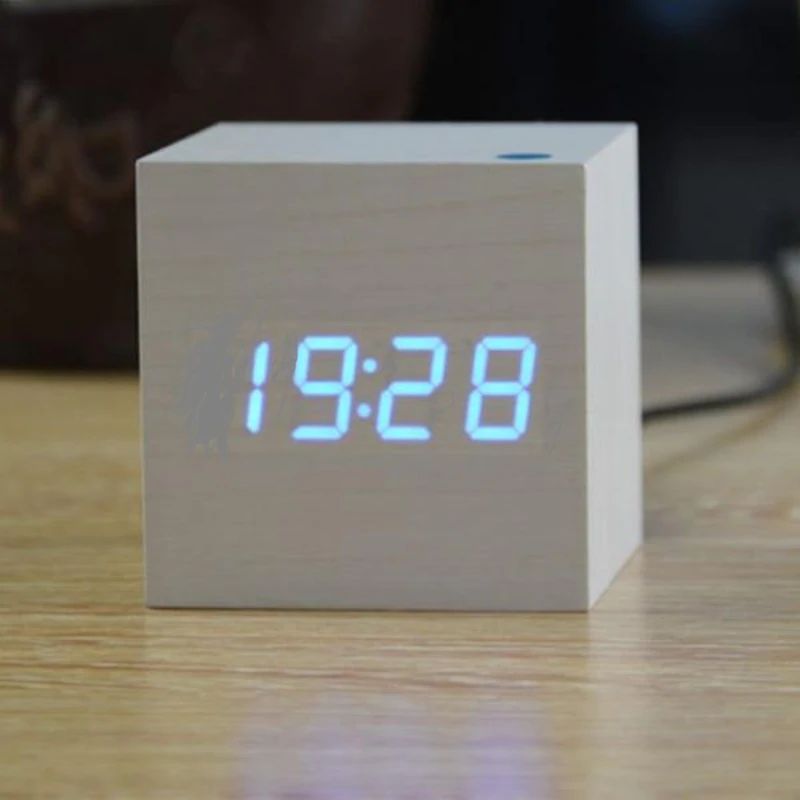Modern Wooden Cube Digital Clock Noxord