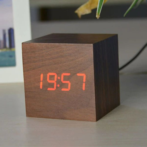 Modern Wooden Cube Digital Clock Noxord