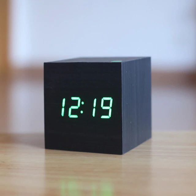 Modern Wooden Cube Digital Clock Noxord