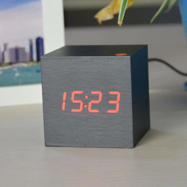 Modern Wooden Cube Digital Clock Noxord
