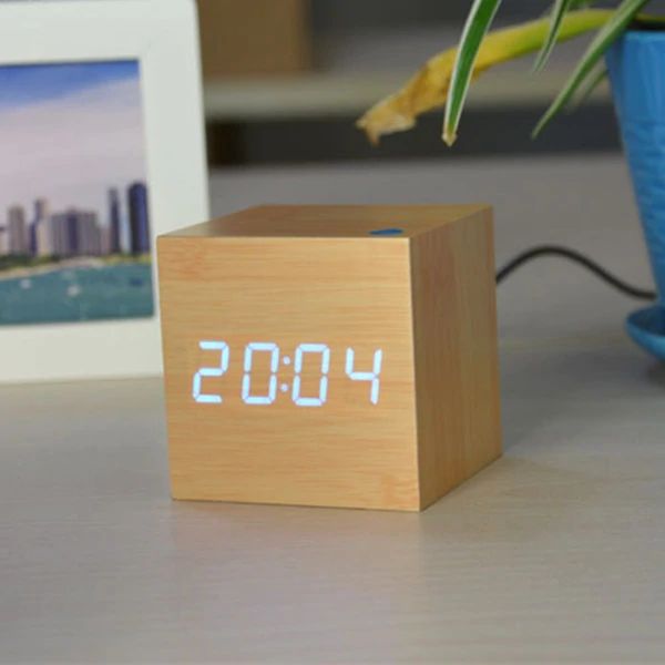 Modern Wooden Cube Digital Clock Noxord