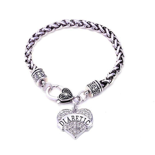 Kalsten | Womens Diabetic Medical Alert ID Bracelet - Pink, Blue, Clear or Red Crystal Hearts - Diabetes