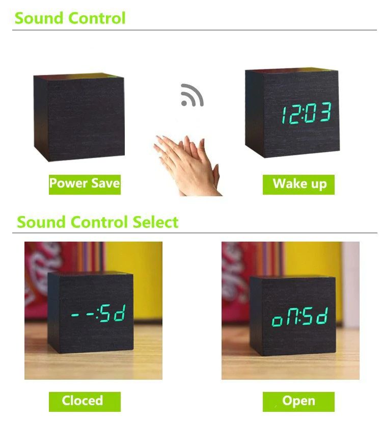 Modern Wooden Cube Digital Clock Noxord