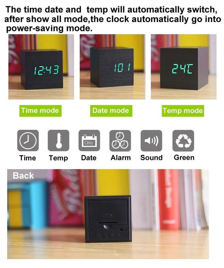 Modern Wooden Cube Digital Clock Noxord