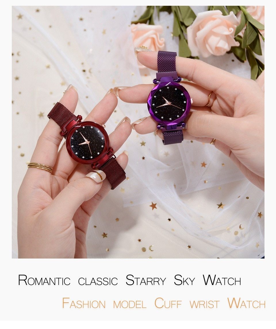 Noxord | Fashionable Unique Mesh Magnet Buckle Exotic Starry Diamond Designer Luxury Ladies  Women Watch