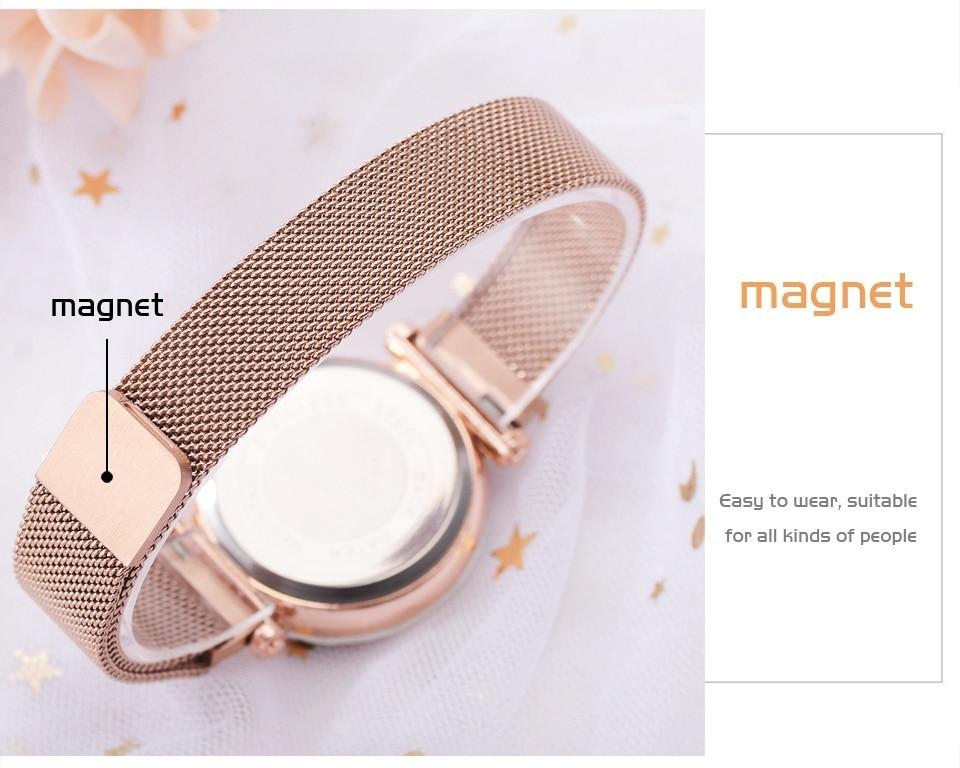 Noxord | Fashionable Unique Mesh Magnet Buckle Exotic Starry Diamond Designer Luxury Ladies  Women Watch