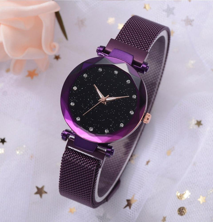 Noxord | Fashionable Unique Mesh Magnet Buckle Exotic Starry Diamond Designer Luxury Ladies  Women Watch