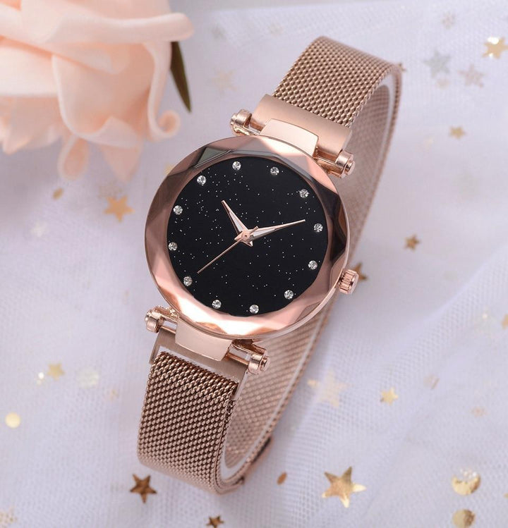 Noxord | Fashionable Unique Mesh Magnet Buckle Exotic Starry Diamond Designer Luxury Ladies  Women Watch