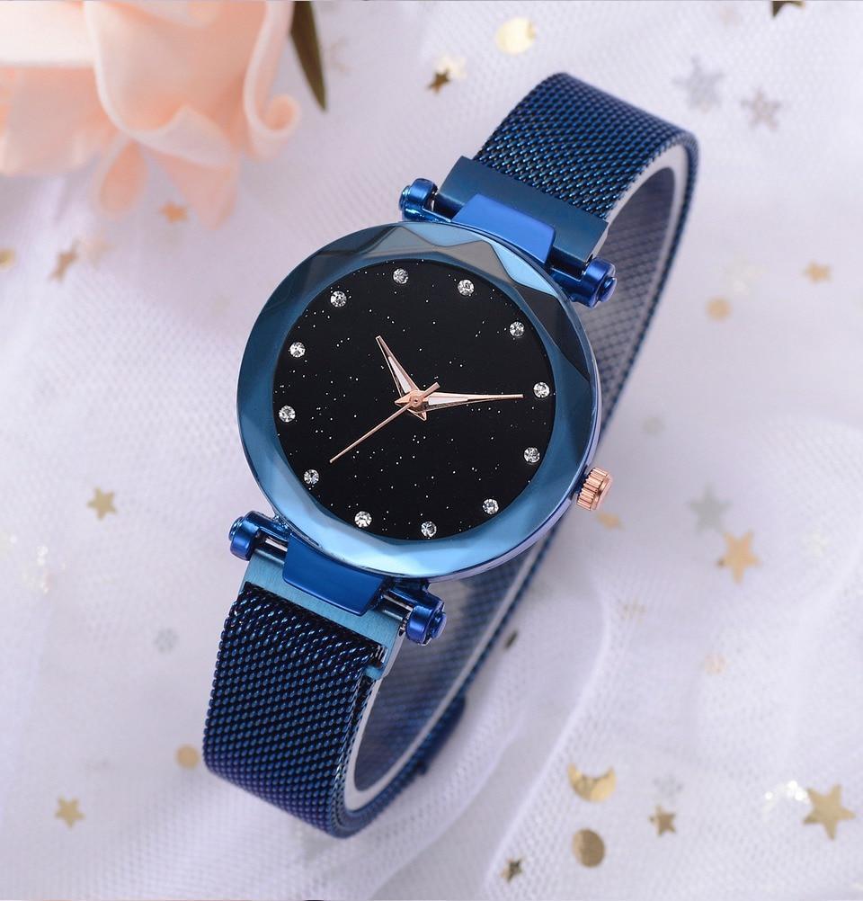 Noxord | Fashionable Unique Mesh Magnet Buckle Exotic Starry Diamond Designer Luxury Ladies  Women Watch