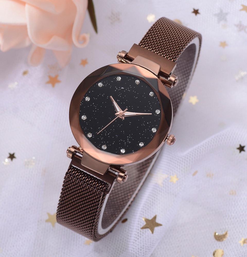 Noxord | Fashionable Unique Mesh Magnet Buckle Exotic Starry Diamond Designer Luxury Ladies  Women Watch