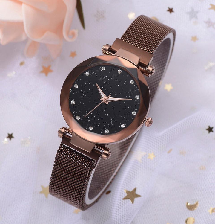 Noxord | Fashionable Unique Mesh Magnet Buckle Exotic Starry Diamond Designer Luxury Ladies  Women Watch