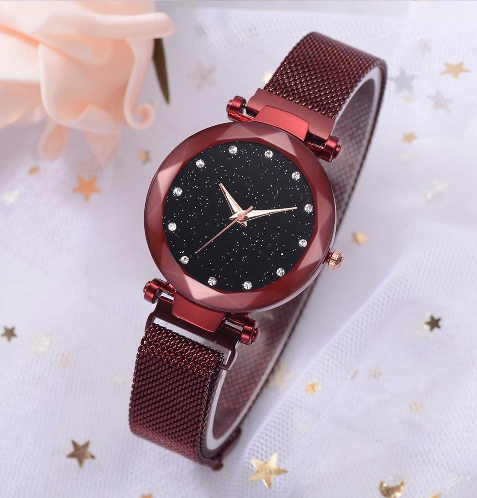 Noxord | Fashionable Unique Mesh Magnet Buckle Exotic Starry Diamond Designer Luxury Ladies  Women Watch
