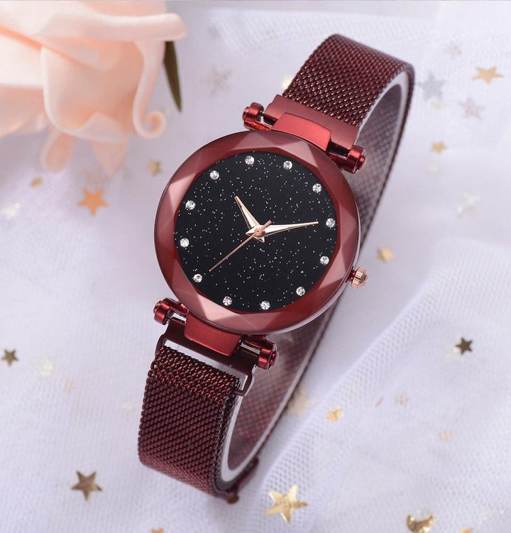 Noxord | Fashionable Unique Mesh Magnet Buckle Exotic Starry Diamond Designer Luxury Ladies  Women Watch