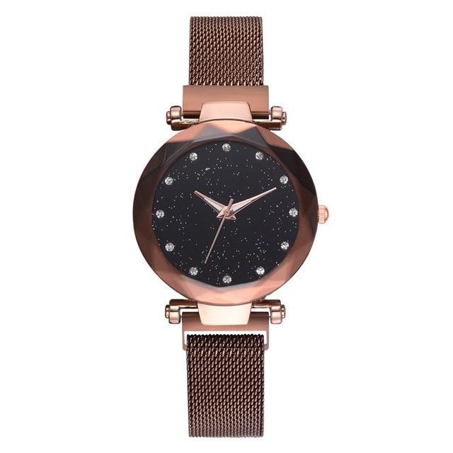 Noxord | Fashionable Unique Mesh Magnet Buckle Exotic Starry Diamond Designer Luxury Ladies  Women Watch