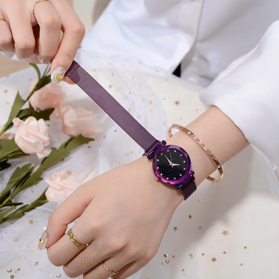 Noxord | Fashionable Unique Mesh Magnet Buckle Exotic Starry Diamond Designer Luxury Ladies  Women Watch