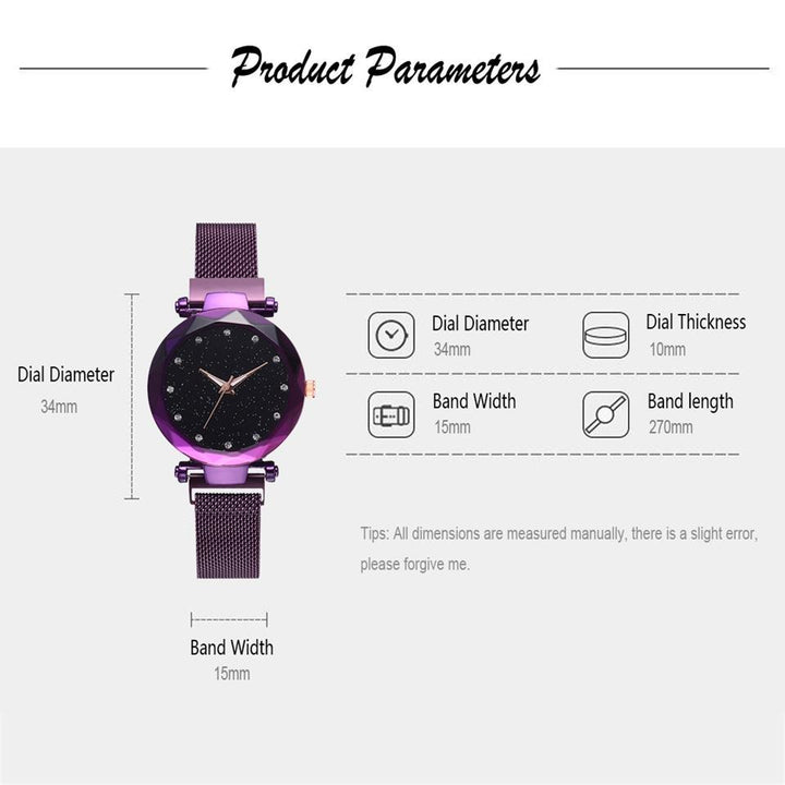 Noxord | Fashionable Unique Mesh Magnet Buckle Exotic Starry Diamond Designer Luxury Ladies  Women Watch