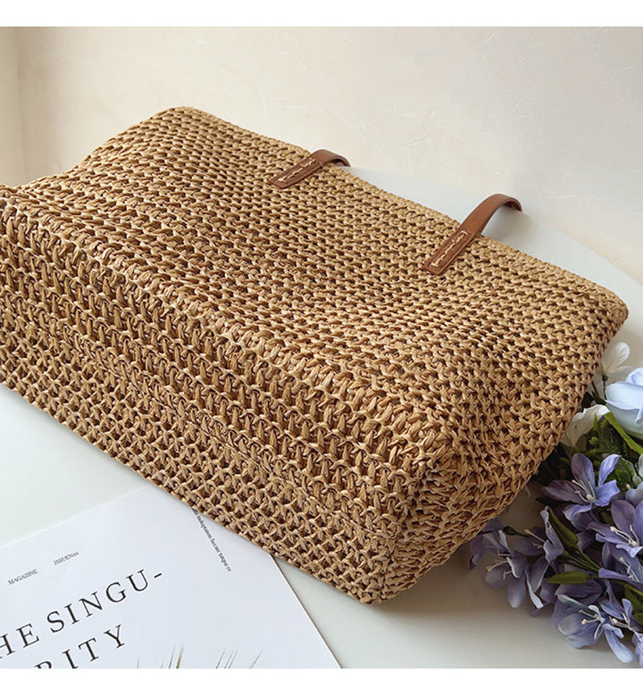 Noxord | Rattan Woven Bag with Leather Straps - SummerBreeze Tote