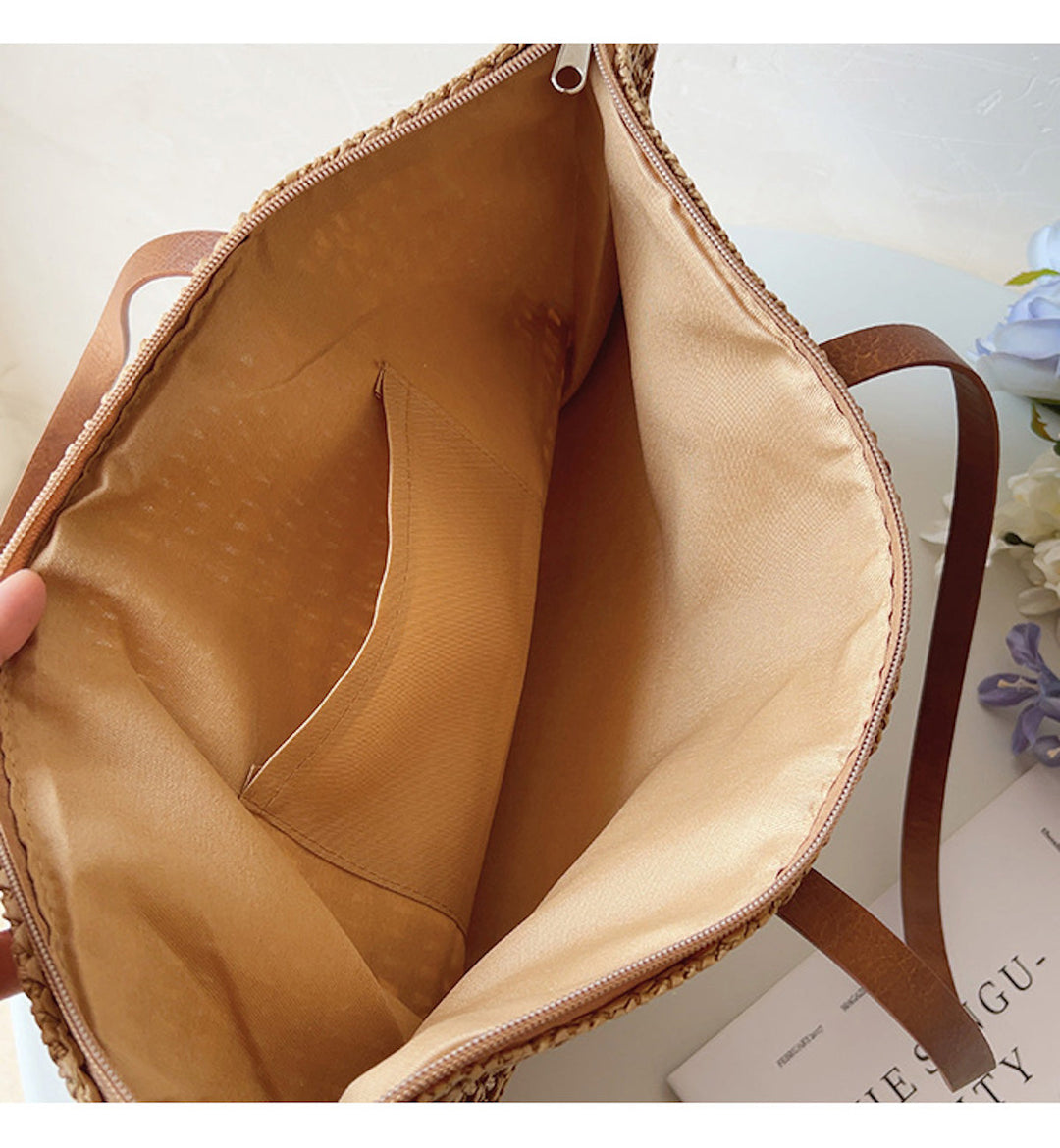 Noxord | Rattan Woven Bag with Leather Straps - SummerBreeze Tote