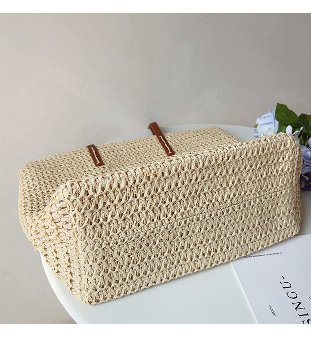 Noxord | Rattan Woven Bag with Leather Straps - SummerBreeze Tote