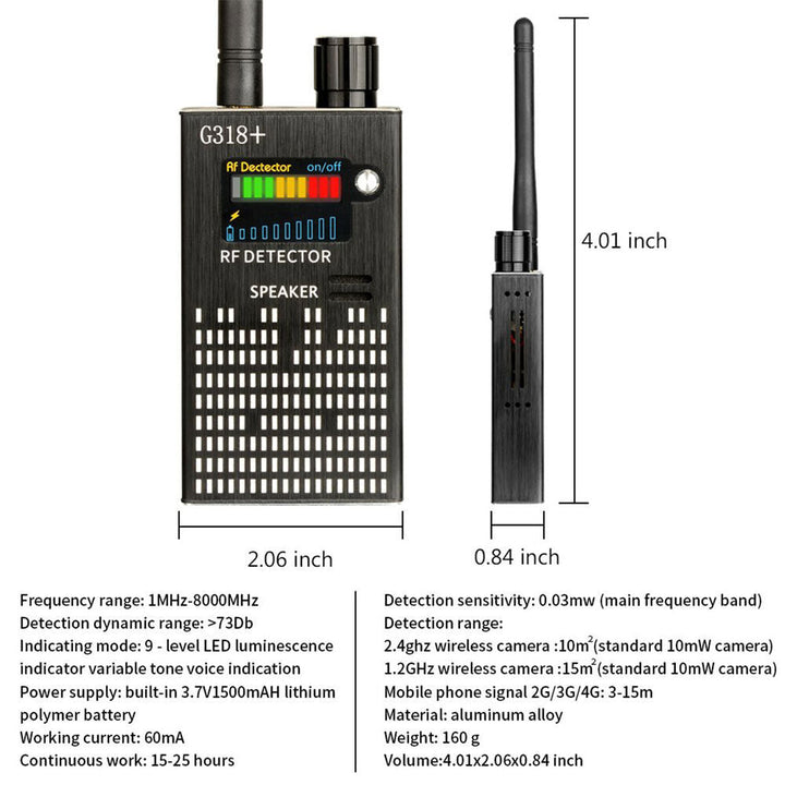 Kalsten | PrivacyGuard Detecto – RF Signal and Camera Detector with Laser Function and Alarm