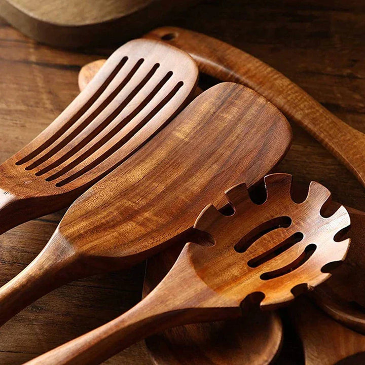 Sustainable Teak Wood Kitchen Utensils Set - Eco-Friendly Cooking Accessories | Kalsten