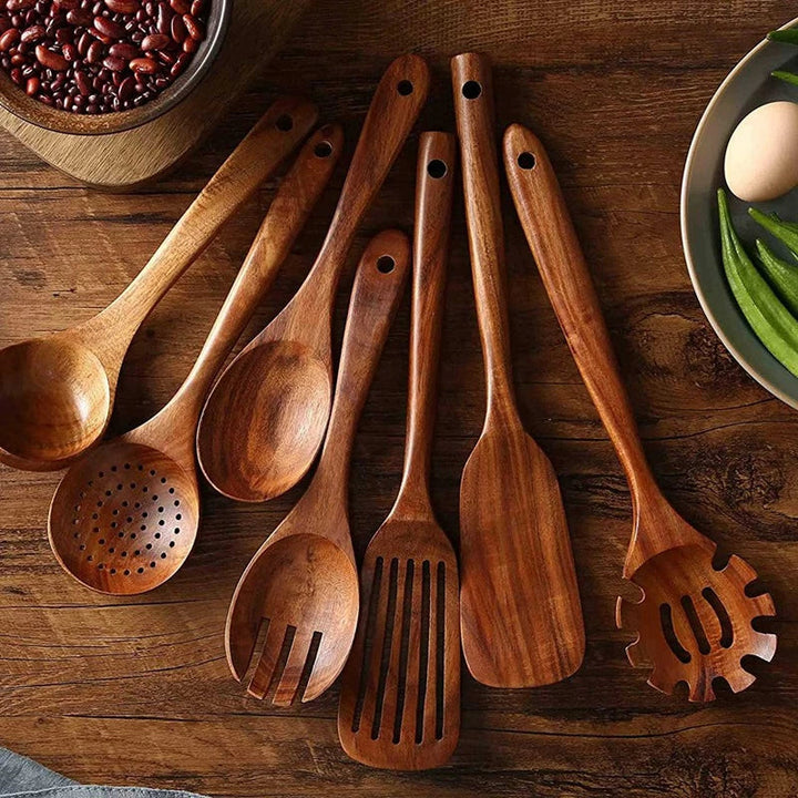 Sustainable Teak Wood Kitchen Utensils Set - Eco-Friendly Cooking Accessories | Kalsten