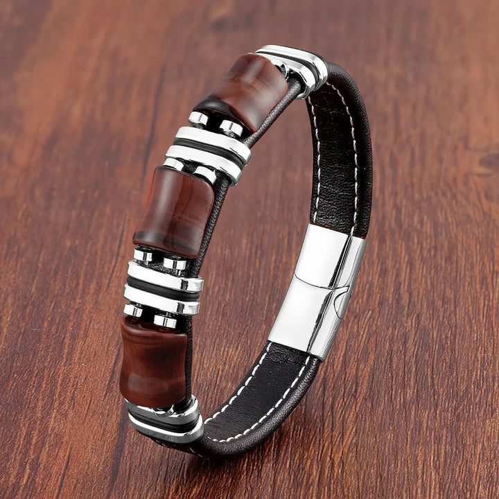 Men’s Leather Bracelet with Tiger Eye Beads Noxord