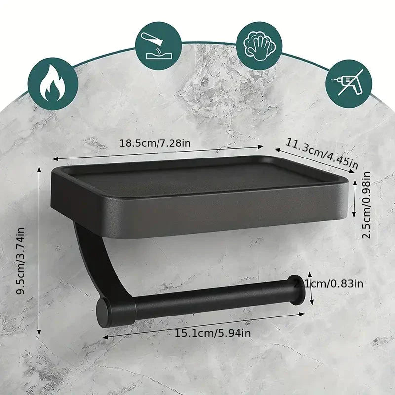 Kalsten | RVS Shelf | Drill-free Toilet Roll Holder with Storage Shelf made of Stainless Steel
