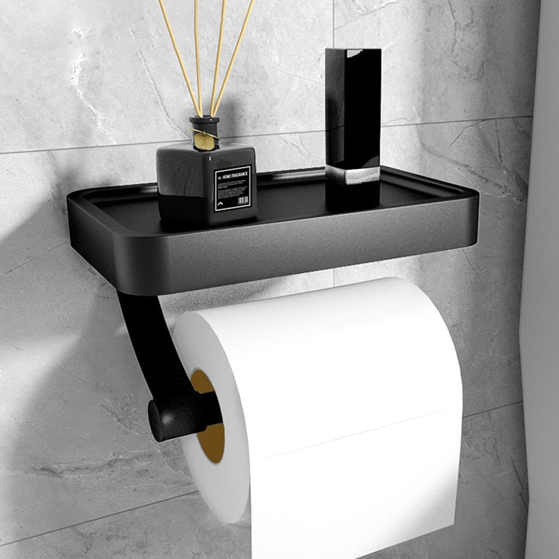 Kalsten | RVS Shelf | Drill-free Toilet Roll Holder with Storage Shelf made of Stainless Steel