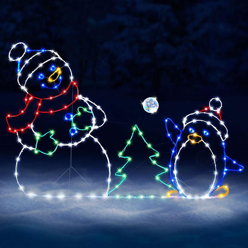 Kalsten | Animated LED Snowball Fight Light | Outdoor Snowman & Penguin Christmas Decor