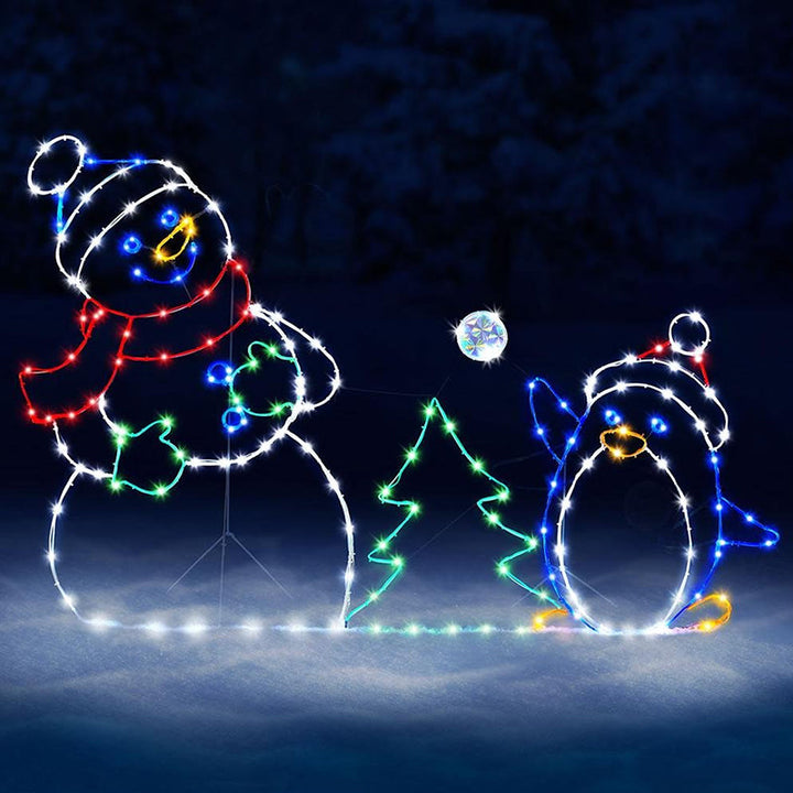 Kalsten | Animated LED Snowball Fight Light | Outdoor Snowman & Penguin Christmas Decor