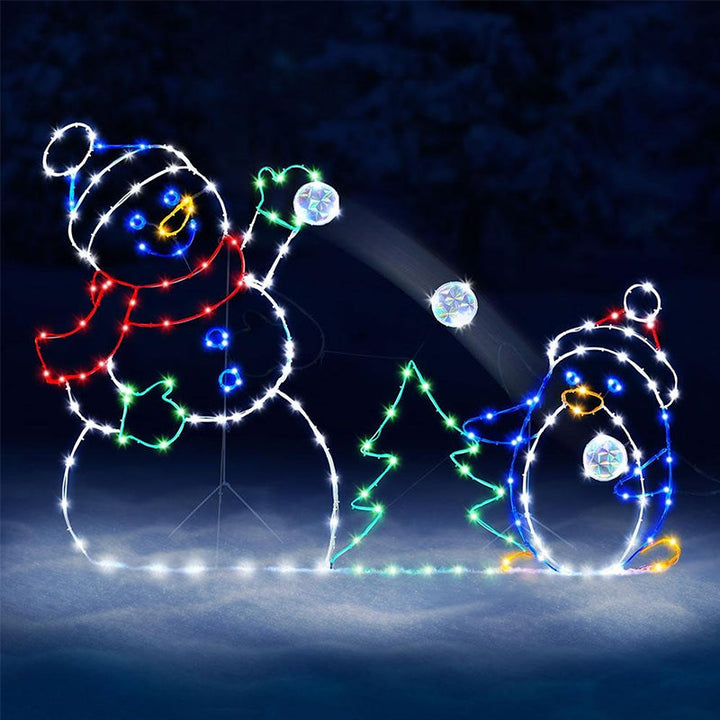 Kalsten | Animated LED Snowball Fight Light | Outdoor Snowman & Penguin Christmas Decor