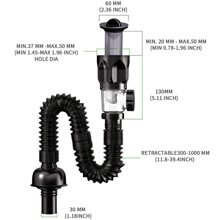 Telescope drain pipe with odor trap | Kalsten