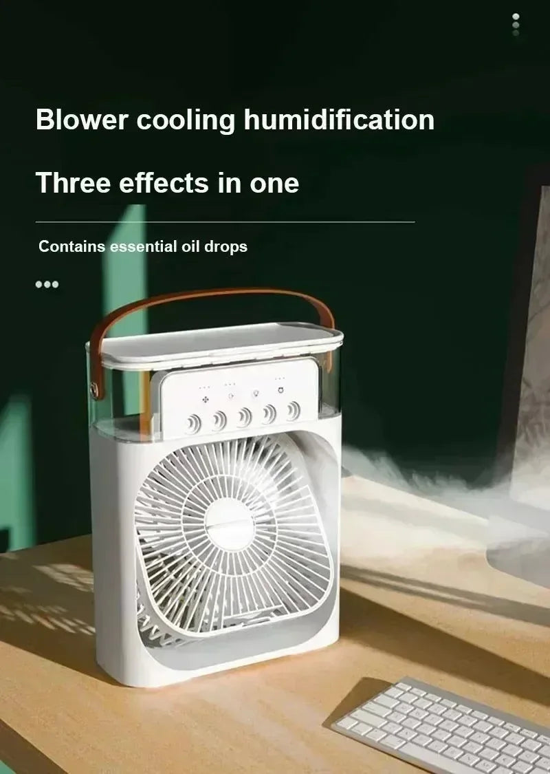 3-in-1 Portable Air Cooler with LED Lights – USB-Powered Desktop Fan, Humidifier & Night Light | Kalsten